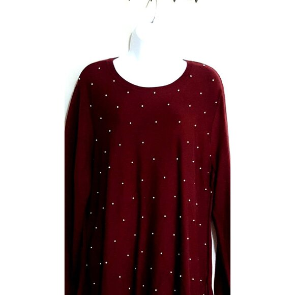 Womens Pull Over Sweater XXL Long Sleeve Beaded Burgundy Crew Neck - Picture 3 of 7